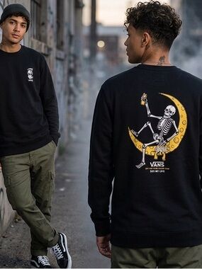 Vans Essential Crew Neck Sweatshirt SK8 HI LIFE Skeleton Skull